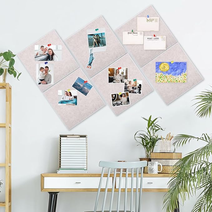 Large Cork Board 36" x 24", 6 Pack Felt Wall Tiles with Colored Pushpins, Bulletin Board with Removable Self-Adhesive Strips, Pin Board Cork Boards for Walls Office Home-Light Tan-DeskLoop Office