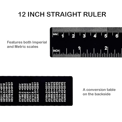Set of 3 Aluminum Engineering Scale Metal Ruler Set, Architectural Scale Rulers 12 Inch and 6 Inch Triangle Ruler and 12 Inch Straight Edge Ruler Drafting Tools for Architects, Draftsman-DeskLoop Office