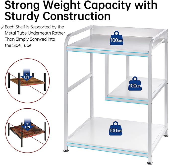 Large Printer Stand Table with Storage Shelf for Host Computer, PC Tower, CPU and Shredder, 3 Tier Rolling Printer Cart with Wheels for Home Office Storage and Organization - White-DeskLoop Office