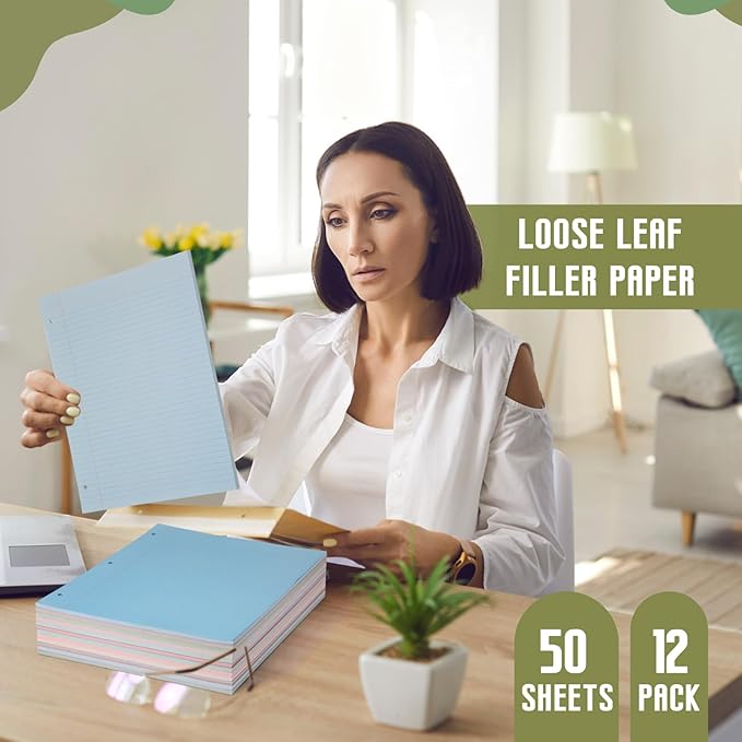 PerKoop 600 Sheets Colored Loose Leaf Paper 8.5" x 11" college ruled Lined 3 Hole Punched notebook Filler Paper for 3 Ring Binders Office School Supplies (Earthy Color)-DeskLoop Office
