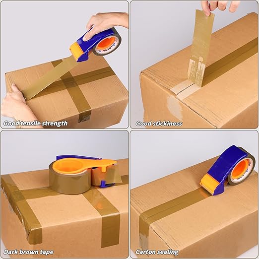 20 Rolls Brown Packing Tape with Dispenser, 1.88" X 120 yd Shipping Tape Bulk, Total 2400 yards, 2.6 mil, 3" Core, Tan Packing Tape Refills, Carton Sealing Tape for Moving Boxes, Package, Mailing-DeskLoop Office