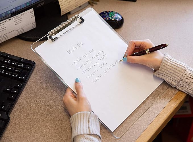 Plastic Clipboards (Set of 6) Transparent Clipboard (Clear) Strong 12.5 x 9 Inch | Holds 100 Sheets! Acrylic Clipboards with Low Profile Clip | Bulk Back to School Supplies for Teachers-DeskLoop Office