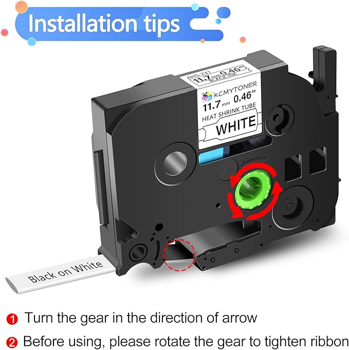 HSE-231 HS-231 Heat Shrink Tubes Label Tape 1/2" (11.7mm) x 4.92 ft Compatible for Ptouch Heat Shrink Label for PTD210 PTE500 PTE550W PTP750WVP, Black on White, 2 Pack-DeskLoop Office