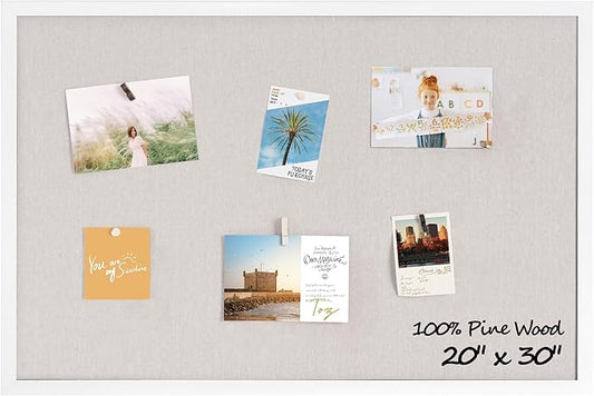 Fun Memories Cork Board Bulletin Board for Office, 20" x 30" Pine Wooden Framed Corkboard, Wall Mounted Notice Pin Board for School Home & Office, White-DeskLoop Office