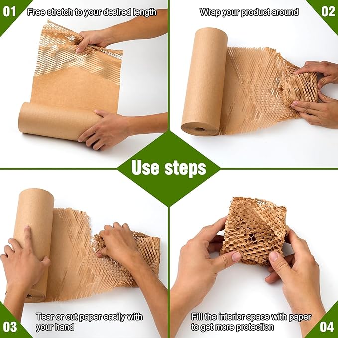 Honeycomb Packing Paper 15" Width X 200 FT for Moving Glass Dishes Recyclable Wrapping Paper Bubble Wrap Packing Material for Shipping Fragile Items Shipping Filler with 20 Fragile Stickers-DeskLoop Office