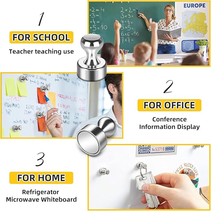 45 Pack Magnetic Push Pins - Whiteboard Magnets, Refrigerator Magnets, Small Push Pin Neodymium Magnets for Locker, Map, Kitchen, Office, School-DeskLoop Office