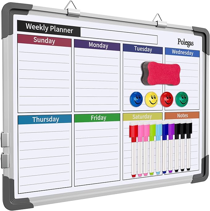 Dry Erase Calendar Whiteboard for Wall, Polegas 16" X 12" Magnetic White Board Board, Small Wall Monthly Double Sided Boards Student, Home, Office (Red)-DeskLoop Office