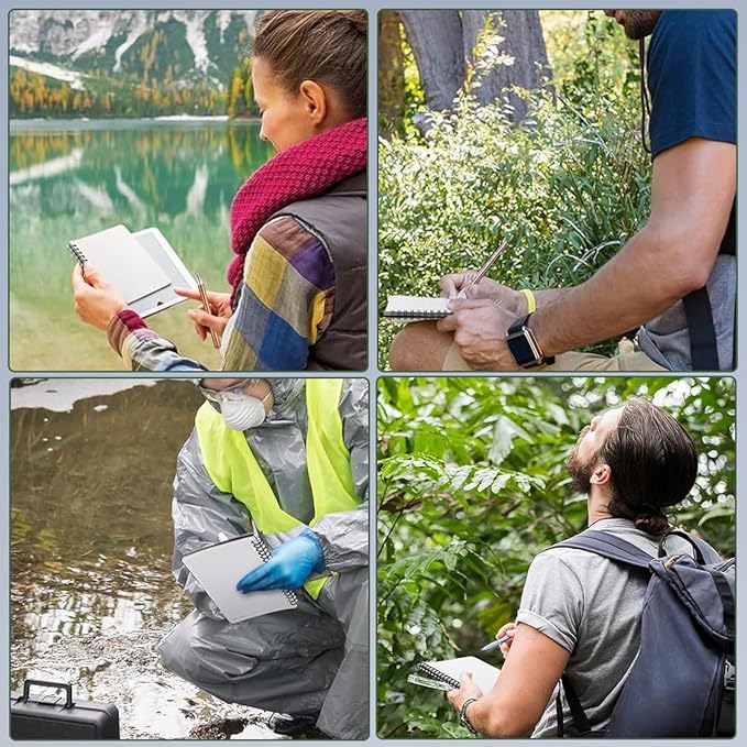 2PCS Waterproof Spiral Notebooks with Stone Paper and PVC Cover, Graph Pattern Weatherproof Notepad 100 Pages, Medium Size All-Weather Steno Pads for Outdoor Field (4.8"x7", Blue)-DeskLoop Office