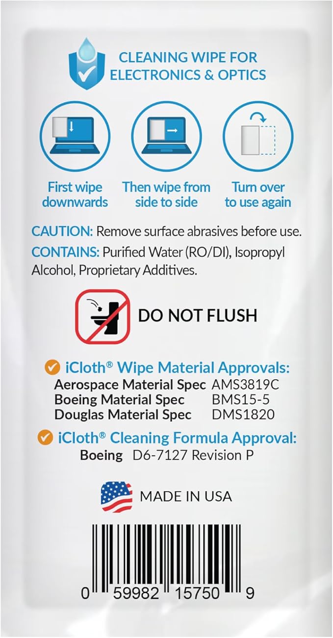 iCloth Large Screen Cleaning Wipes for Electronics, Lint-Free and Streak-Free, Fast-Drying, Removes Dust, Fingerprints, and Smudges (24 Wipes)-DeskLoop Office