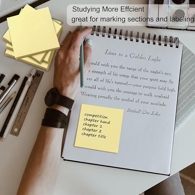 48 Pack 3840 Sheets Pop Up Sticky Notes 3X3 in Bright Color Self Sticky Note Pads Colorful Post Stickies for Office Home School Meeting, 80 Sheets/pad, Yellow-DeskLoop Office