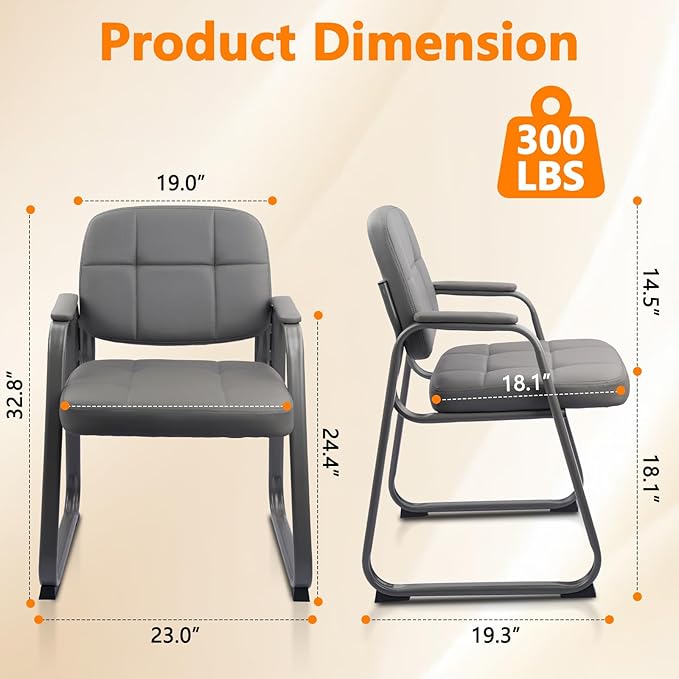 CLATINA Waiting Room Guest Chair with Bonded Leather Padded Arm Rest for Office Reception and Conference Desk Black with Sled Base Grey 4 Pack-DeskLoop Office