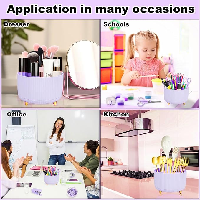 Purple Desk Organizers and Accessories 10Pcs Set with 360-Degree Rotating Pen Holder, Tape Dispenser, Stapler, Staple Remover, 1000 Staples, Tape, Clips Set, Ruler, Scissor, Pen (Purple)-DeskLoop Office