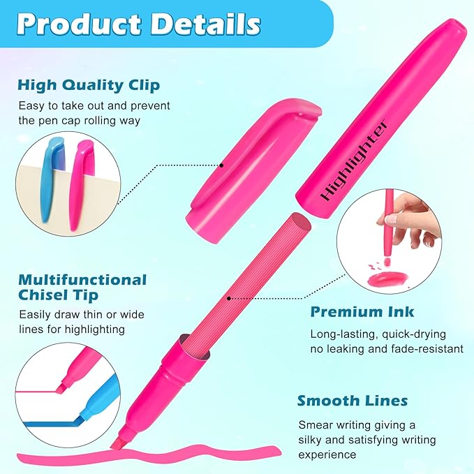 V-Opitos 30 Pack Highlighters in 6 Assorted Colors, No Bleed, Bright With Soft Chisel Tips, Ideal for Office and School Supplies-DeskLoop Office