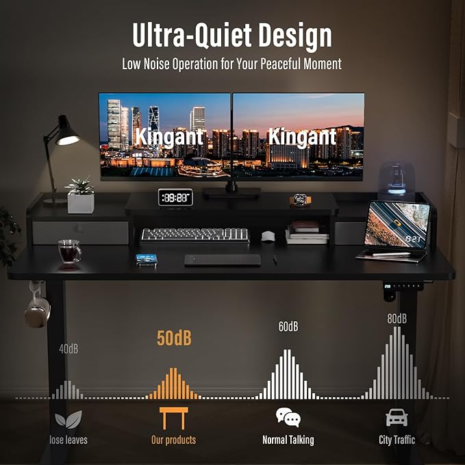 Standing Desk with Drawers,Thickened Table Legs Sit Stand Desk Electric for Home Office & Gaming,Ergonomic Stand Up Desk Cable Management Tray(Classic Black) (Classic Black, 55″ x 30″)-DeskLoop Office