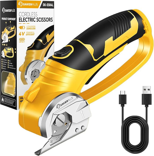 Cordless Electric Scissors, 4V Cardboard Cutter, Box Cutter Fabric Scissor with Safety Lock & LED Light, Rechargeable Power Rotary Cutters for Box Carpet Fabric Plastic Leather-DeskLoop Office