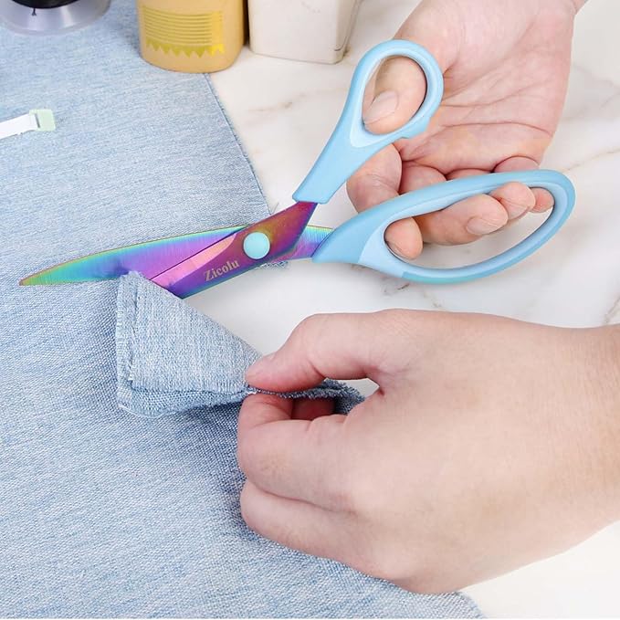 8.5" Scissors All Purpose, Multipurpose Office Scissors Set of 3 pack, sharp Titanium Coating Blade and Soft Comfort-Grip Sturdy Scissors for Fabric School Craft Sewing Home, Right/Left Handed, Blue-DeskLoop Office