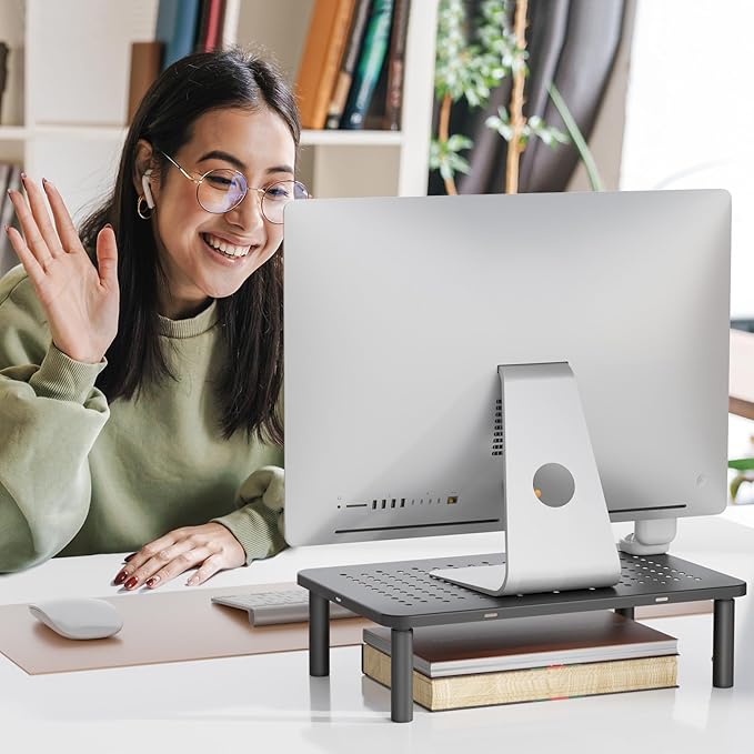 WALI Dual Monitor Stand for Desk, Desk Monitor Riser 3 Height Adjustable, Laptop Riser with Airflow Vents, Desk Organizer for Computer, Laptop, Printer, Notebook (STT003-2), 2 Pack, Black-DeskLoop Office