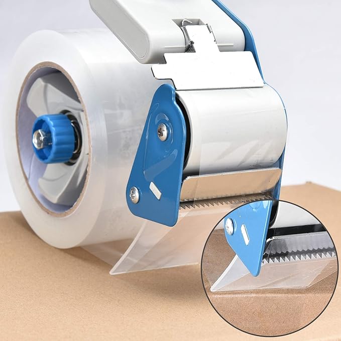 Pacific Mailer 2 Inch Tape Gun Dispenser with 2 Inch Carton Packing Tape, Lightweight Industrial Side Loading Tape Dispenser - Blue-DeskLoop Office