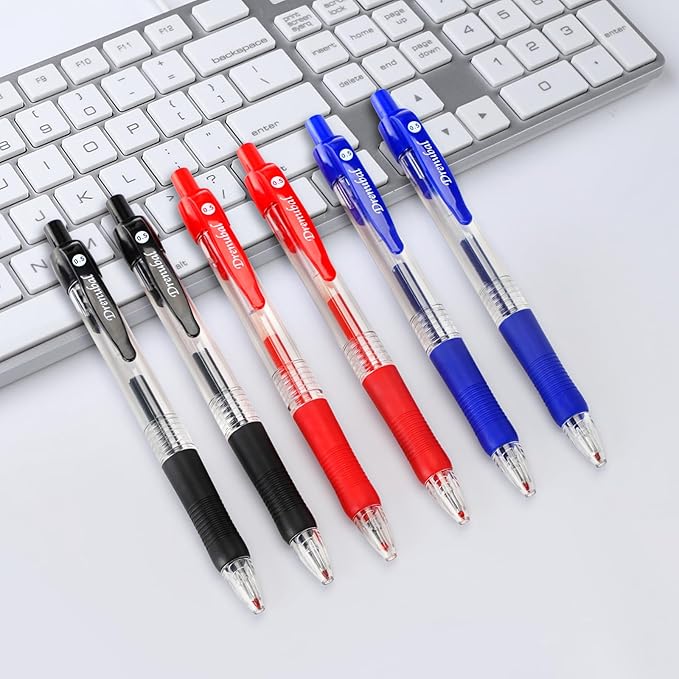 Blue Ballpoint Pens for School Office with Rubber Grip,Fine(0.5mm) Point Retractable-Set of 12 Writing Pens