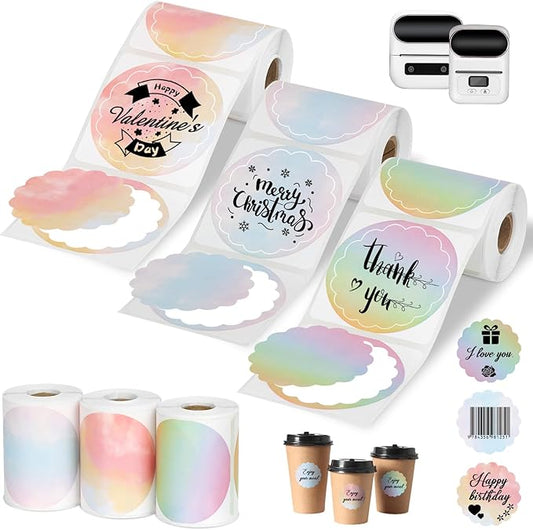 HuiJuKeJi 3 Rolls Thermal Round Label Paper,1.96 "x1.96 Gradient Label Maker Sticker for Phomemo M220/M200/M221/M110 Printer,Multi-Purpose Self-Adhesive Waterproof Labels for Barcode,DIY,Logo,Thanks-DeskLoop Office
