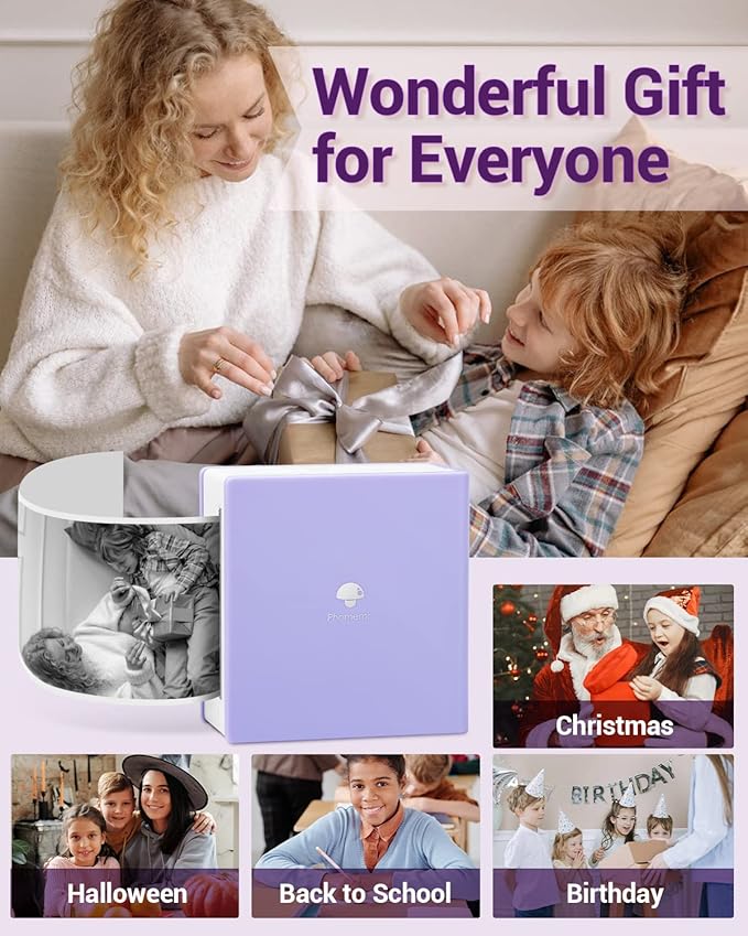 Phomemo Mini Sticker Printer- Mini Printer Sticker Maker Machine M02, Print Pods Suitable for Creative DIY, Diaries, Photos, Study Notes, Portable Thermal Inkless Label Maker for Home/Travel, Purple-DeskLoop Office