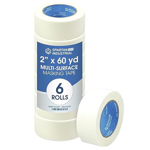 Spartan Industrial - 2" X 60 yd Wide Masking Tape for Painting, Drafting, Labeling, and More - 6 Home and Office Tape Rolls, 5.5 Mil-DeskLoop Office