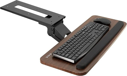 VIVO Adjustable Computer Keyboard and Mouse Platform Tray, Ergonomic Under Table Desk Mount Drawer Underdesk Shelf, Dark Wood Top, Black Frame, MOUNT-KB03D-DeskLoop Office