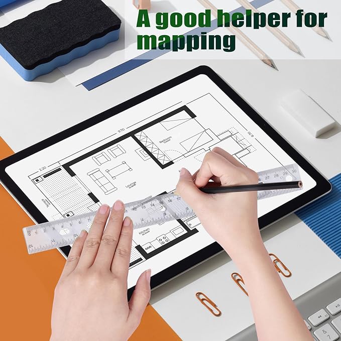 28 Pack Plastic Ruler 12 Inch Transparent Rulers - Metric Bulk for Kids School Office Classroom, Clear-DeskLoop Office