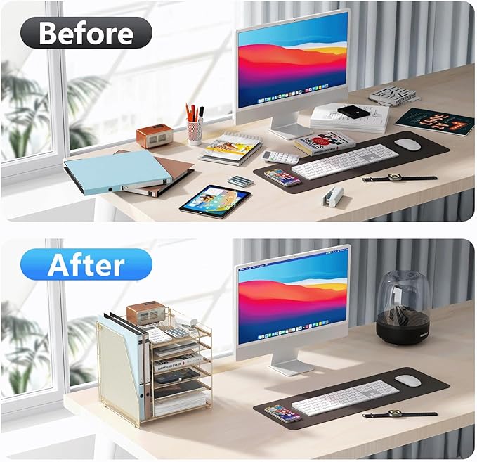 gianotter Desk Organizers and Accessories, 6-Tier Paper Organizer with Magazine rack, File Organizer for Desk, Office Accessories & Workspace (Gold)-DeskLoop Office