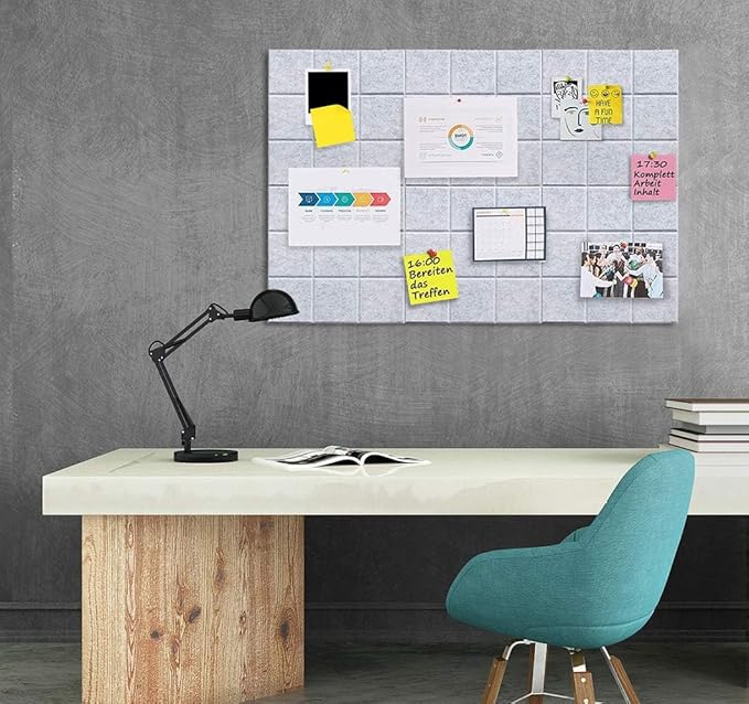Large Cork Board Felt Board Tiles for Walls with 30 Push Pins, 11.8"x11.8" Pack of 6 Pin Board Notice Boards for Home Office Kitchen, Bulletin Board Wall Tiles for Photos Memos
