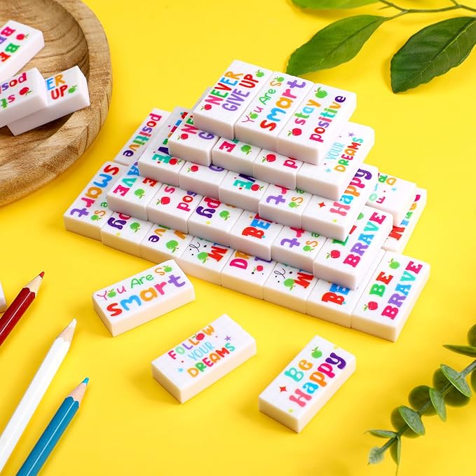 100 Pcs Inspirational Pencil Erasers Bulk for Kids Fun Motivational Eraser School Supplies Back to School Office Supplies for Classroom Office Teacher Artists (Lovely)-DeskLoop Office