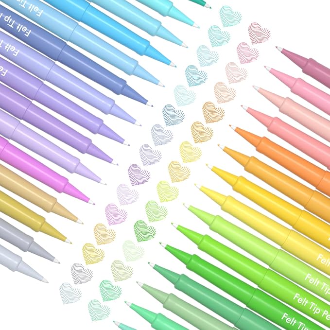 Lelix 30 Colors Felt Tip Pens, Medium Point Pastel Colored Pens, Felt Tip Markers Pens For Journaling, Writing, Note Taking, Planner Coloring, Perfect for Art Office and School Supplies-DeskLoop Office