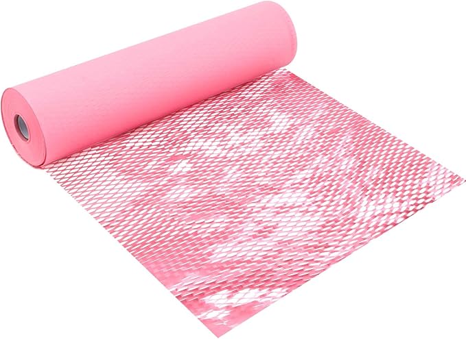 JAPCHET 15 In x 328 Ft Pink Honeycomb Packing Paper, Honeycomb Paper with Sticker Labels and 10 m Rope Honeycomb Wrap Roll for Packaging and Shipping-DeskLoop Office