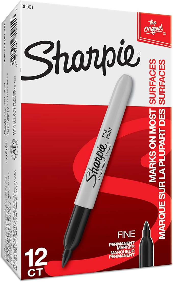 Sharpie Permanent Markers, Fine Tip, Black, 12 Count - For Classroom, Office, & Home, Quick Drying, Fade Resistant, For Wood, Plastic, Paper, Metal, And More, Ideal for Posters, Drawing, Coloring-DeskLoop Office