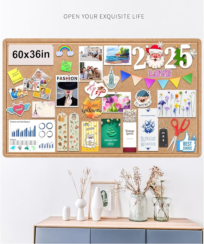 Large Bulletin Board, Foldable 60x36 Inches Cork Board Alternative, Large Felt Board Decorative Pin Board for Wall, Foldable Photo Board Self-Adhesive Vision Board with 36 Pushpins Brown-DeskLoop Office