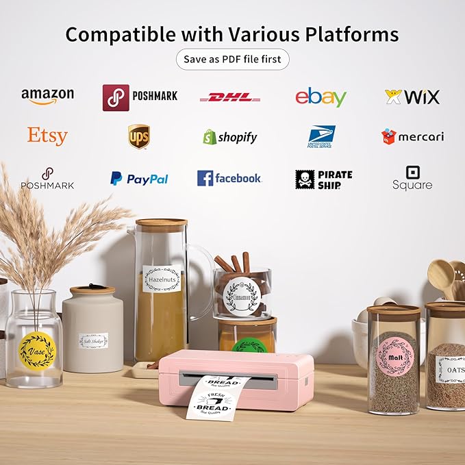 Bluetooth Thermal Shipping Label Printer, 4X6 Inkless Label Machine for iOS, Android, Laptop, Wireless Printer for Small Business, Compatible with Amazon, UPS, Shopify, Pink-DeskLoop Office