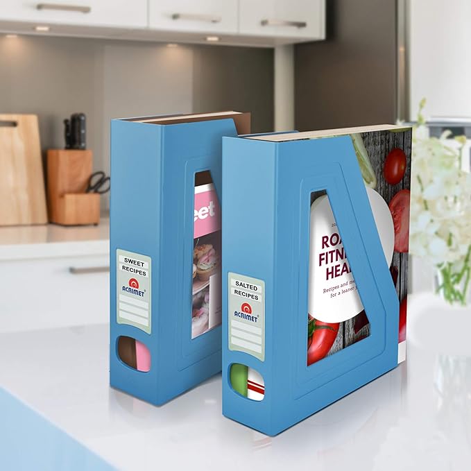 Acrimet Magazine File Holder, Durable Rack, Space-Saving Organizer (Plastic) (Solid Blue Color) (2 pack)-DeskLoop Office