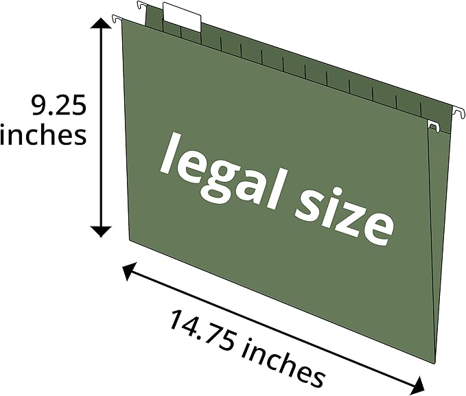 Blue Summit Supplies Hanging File Folders, 1/5 Cut Adjustable Tabs, Legal Size, 5 Tab Locations, Designed for Legal and Law Office File Organization, Standard Green, 50 Pack, Legal Size-DeskLoop Office