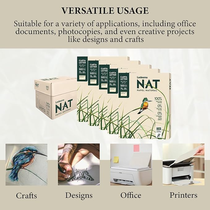 Letter Size 8.5"x11" Sugarcane Pulp Printer Paper - 75 GSM, Unbleached Paper Multipurpose Copy Printer Paper - for All Office & Photocopy Printers, Designs, Crafts (5 Ream)-DeskLoop Office