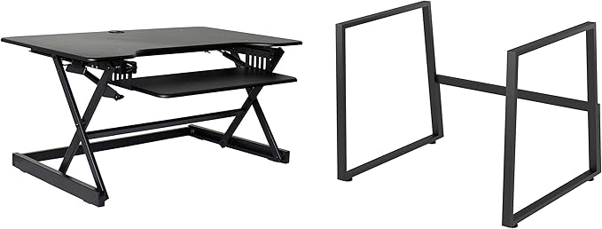 Rocelco 40" Large Height Adjustable Standing Desk BUNDLE - Quick Sit Stand Up with Floor Stand - Tall Gas Spring Assist Computer Workstation - Retractable Keyboard Tray - Black (R DADRB-40-FS2)-DeskLoop Office