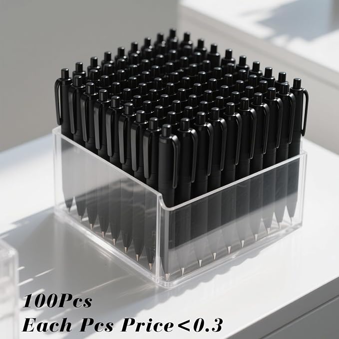 100 Pack Pens Bulk Retractable Ballpoint Pens No Bleed Black Barrel Click Pen Smooth Ink Medium Point Pen for Office Home School Supplies 1.0MM Black Ink-DeskLoop Office