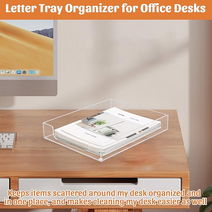Acrylic Letter-Size Tray, Sturdy Heavy-Duty Clear Printer Paper Tray, Single-Tier Stackable File Storage Organizer for Office Home (1, Clear)-DeskLoop Office