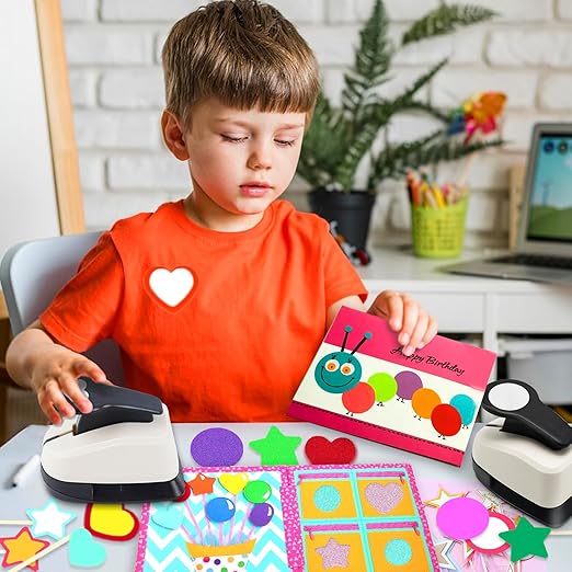 Paper Hole Punch, Heart Hole Puncher, Circle Punch, Star Hole Punches, 1 inch Circle Hole Puncher, 1 inch Star Punches, 1 in Heart Punch, Shape Hole Punch, 3 PCS CraftPunch-DeskLoop Office