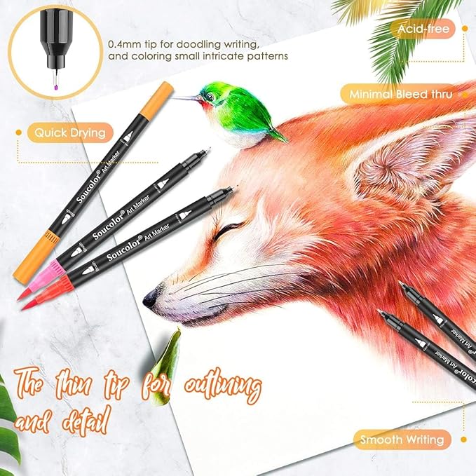 Soucolor Halloween Christmas Gifts for Teen Girls Trendy Stuff, Preppy Stuff for Teen Girls, 24 Colors Dual Tip Brush Markers Pens for Kids Planner Lettering Calligraphy Drawing Preppy School Stuff-DeskLoop Office