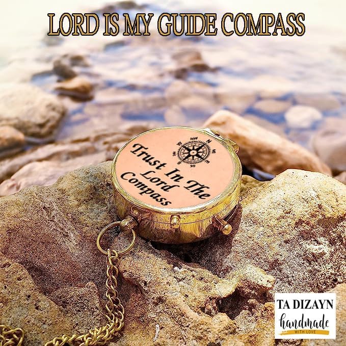 Trust in The Lord With All Your Heart - Proverbs 3:5-6 Quote Engraved Compass With Wooden Box, Greeting Card, Gift Compass, Graduation Day Gifts 2024 for Women Men Boys Girls-DeskLoop Office