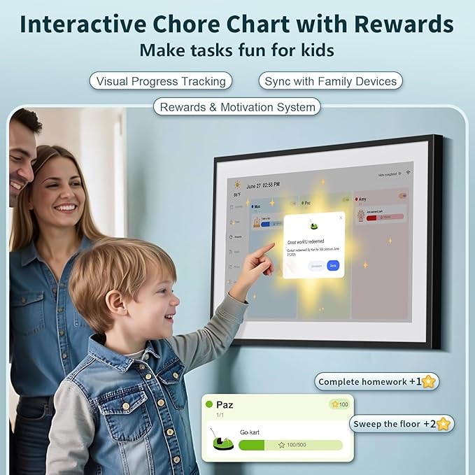 21.5 Inch Digital Calendar, WiFi Smart Electronic Calendar & Chore Chart, 1920 * 1080 IPS Touch Screen HD Display for Family Schedules, Streamline Household Organization, Wall Mount Included-DeskLoop Office