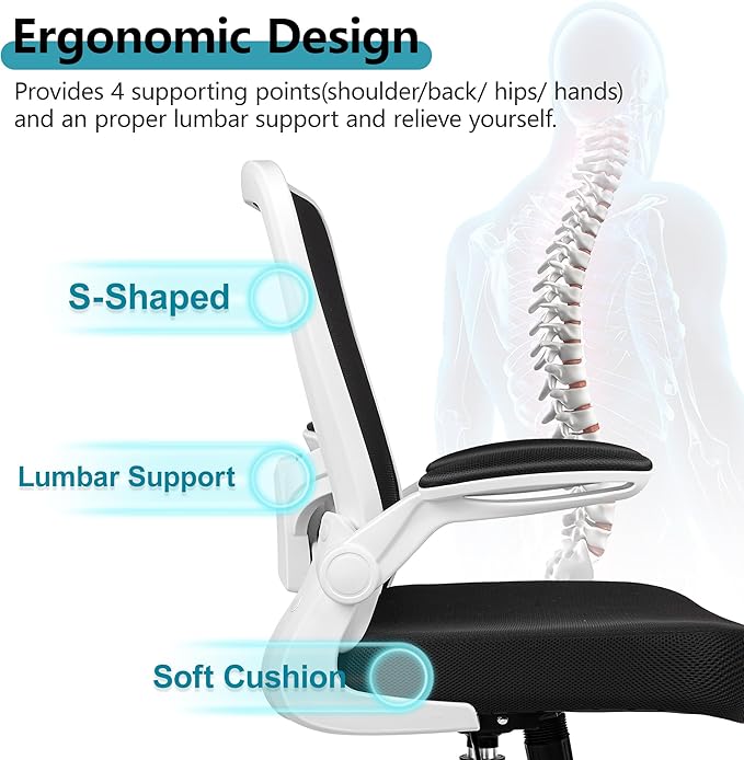 FelixKing Office Chair, Ergonomic Desk Chair Breathable Mesh Chairs with Adjustable High Back Lumbar Support Flip-up Armrests, Executive Swivel Comfy Task Computer Chairs for Home Office White-DeskLoop Office