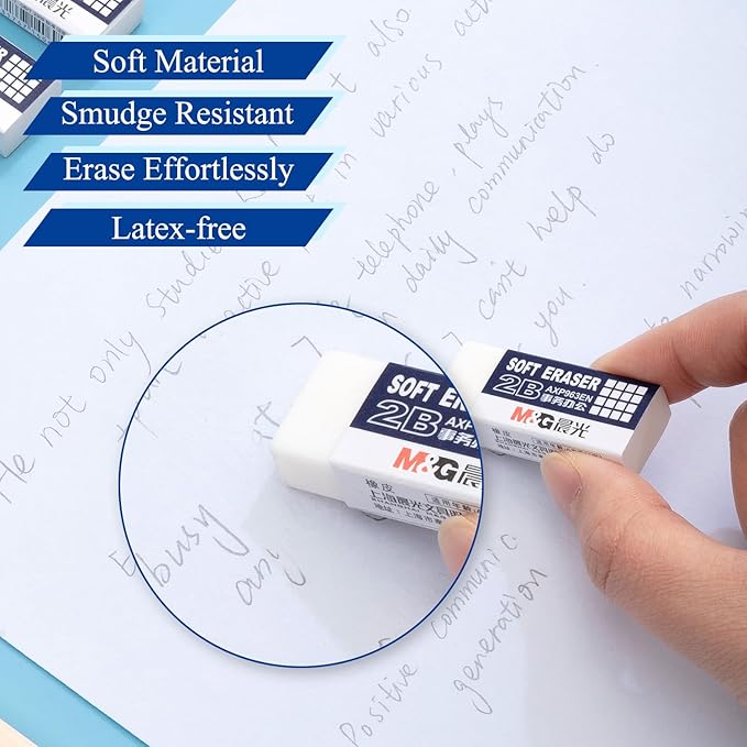 M&G 24 Pack Erasers Pencil Erasers, 2B White Rubber Eraser Rectangular Bulk for Kids School Students Office, Art Erasers for Drawing-DeskLoop Office