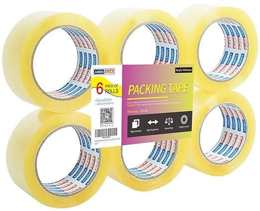 ADHES Packing Tape Shipping Tape Packaging Tape for Moving Boxes, 54.68yard Per Roll 1.88inch Width 2.6Mil Thickness-DeskLoop Office