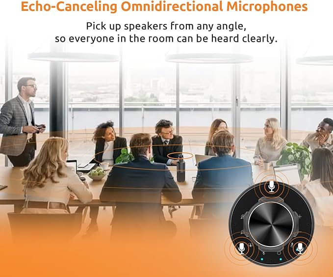 TOUCAN 360-Degree Video Conference Camera, 1080p HD Webcam with 4 Noise Reduction Mics, Speaker, AI Tracking, Works with Zoom, Google Voice, Microsoft Teams and More, for PC/Mac/Tablet-DeskLoop Office